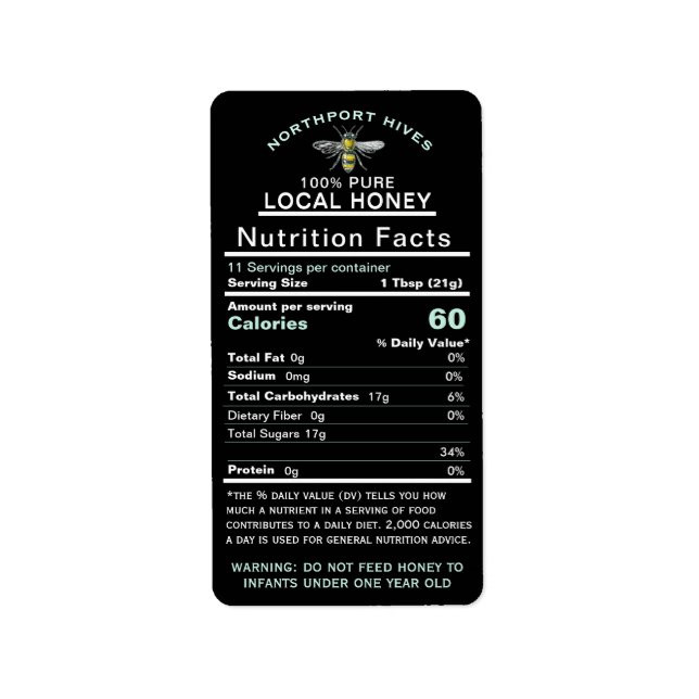 Honey Nutrition Fakten mit Säugling Warning & Bien Adressaufkleber (Vorne)