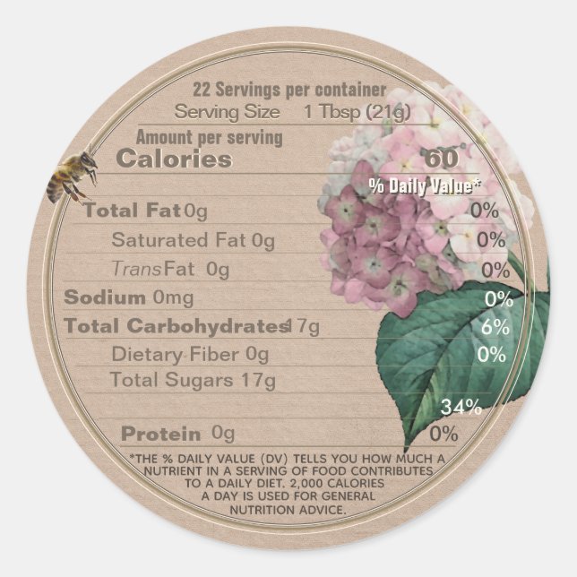 Honey Nutrition Flower Étiquette Bee Kraft (Devant)