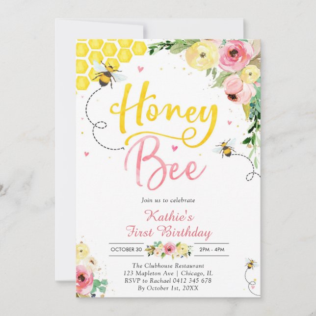 Honey One Honey Bee 1st Birthday Invitation (Devant)