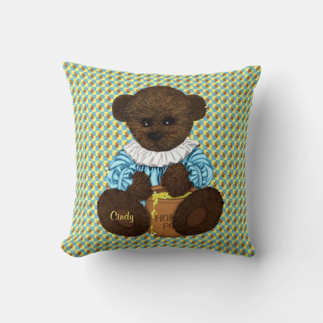 Honey Pot Bear-Blue-Yellow-Throw-Kissen Kissen (Vorderseite)