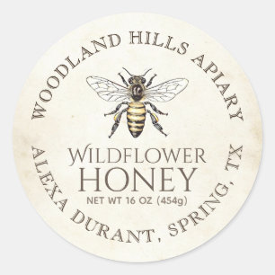 Honey Queen Bee on 1930s Antiqued Ivory Parchment Runder Aufkleber
