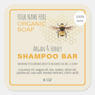 Honey Soap Shampoo Bar Yellow Antique White Quadratischer Aufkleber