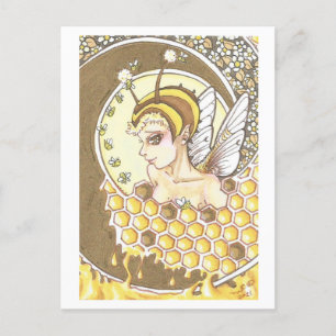 Honey Spiral Fairy Bee Nymph Fantasy Art Print Postkarte