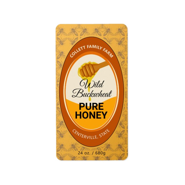 Honey Spoon Family Farm Honey Food Labels Adressaufkleber (Vorne)