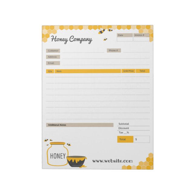 Honey Theme Order Form und Rechnungsnotierung Notizblock (Rotiert)