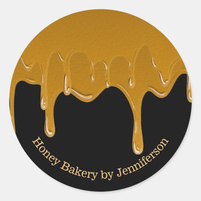 Honey Tropfen Süßigkeiten Bäckerei Gold Black Jar Runder Aufkleber (Vorderseite)