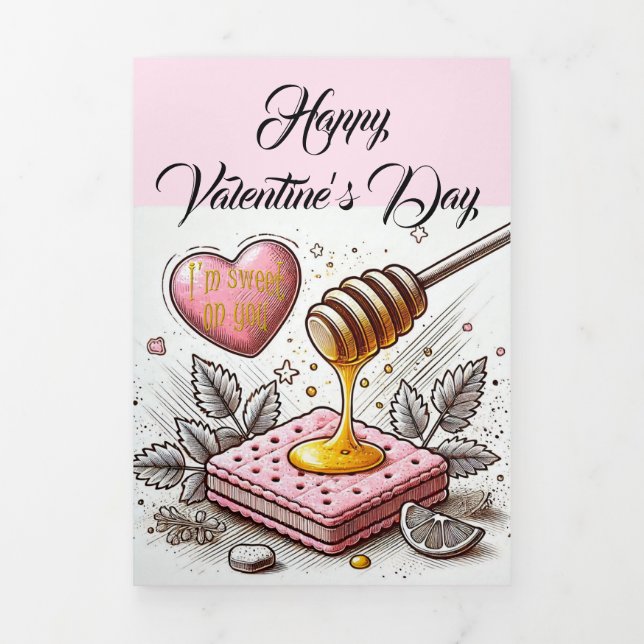 Honey & Waffle Sweet Fun Phrase Artistic Valentine Dreifach Gefaltete Urlaubskarte (Cover)