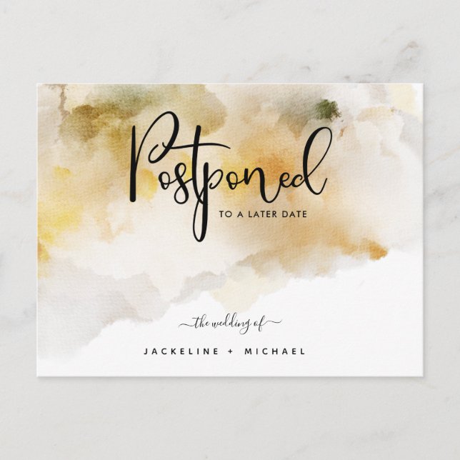 Honey Watercolor Postponement Hochzeitsankündigung Postkarte (Vorderseite)