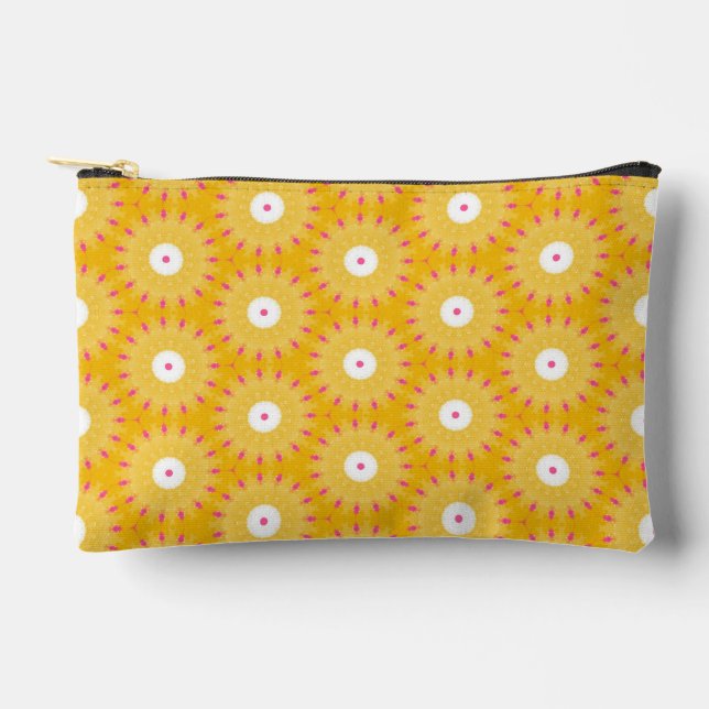 Honey Yellow Fuchsia Geometric Pattern Zubehörtasche (Vorderseite)