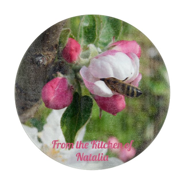 Honeybee & Apple Blossom Glass Cutting Board Schneidebrett (Vorderseite)