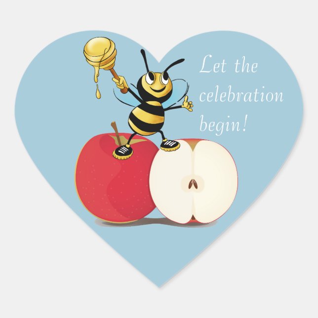 Honeybee Apple Rosh HaShana Herz-Aufkleber (Vorderseite)