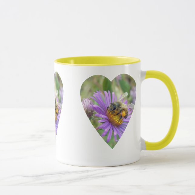 Honeybee auf Fall Asters Herz Tasse (Rechts)