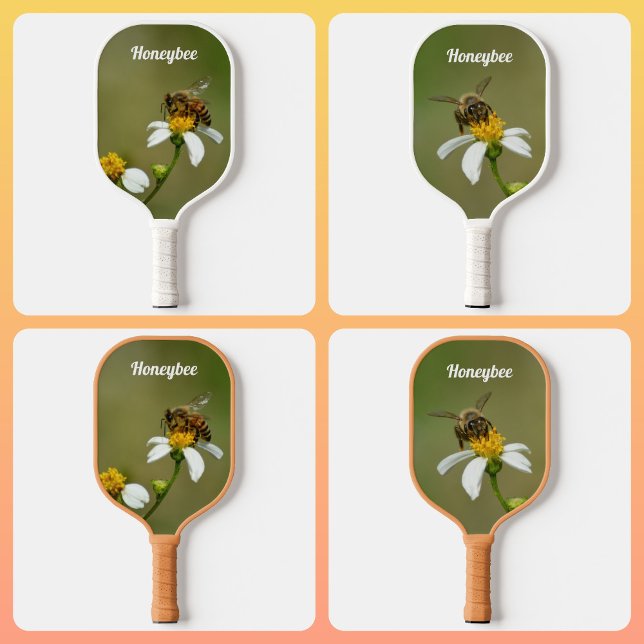HoneyBee auf White Daisy Blume Green Pickleball Schläger (Von Creator hochgeladen)