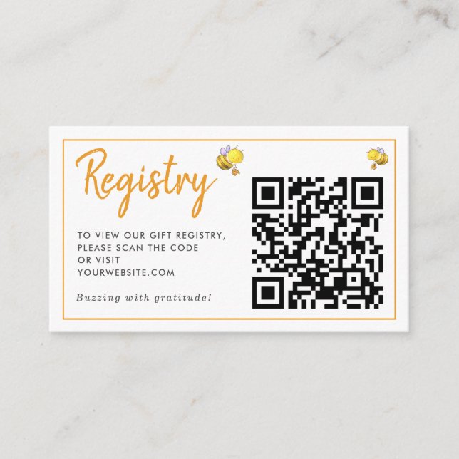 Honeybee Baby Shower - Registrierung QR Code Begleitkarte (Vorderseite)