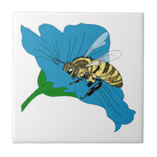 Honeybee Blue Blume Illustration Fliese