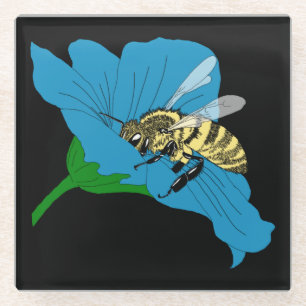 Honeybee Blue Blume Illustration Glasuntersetzer