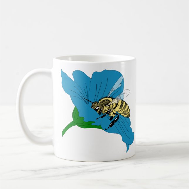 Honeybee Blue Blume Illustration Kaffeetasse (Links)