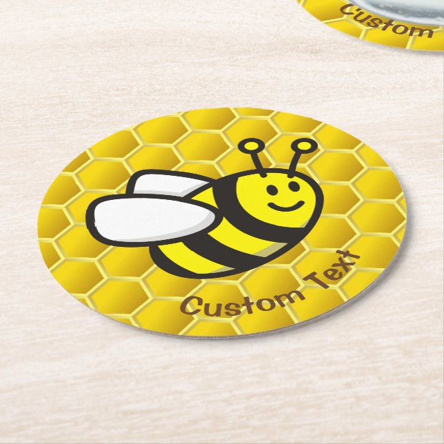 Honeybee-Cartoon Runder Pappuntersetzer (Angewinkelt)