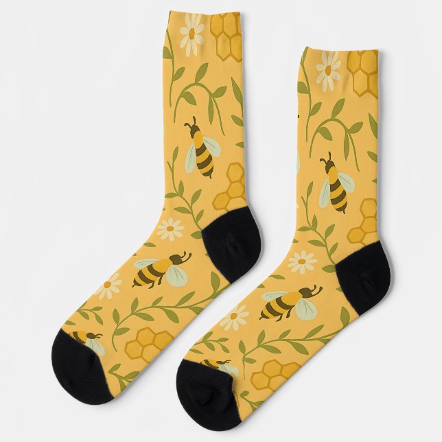 Honeybee & Daisy Pattern – Golden Garden Socks Socken (Linkes Detail)