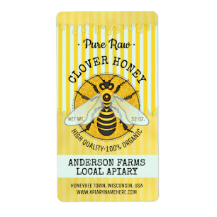 Honeybee Honey Jar Apiary Bee Labels Streifen