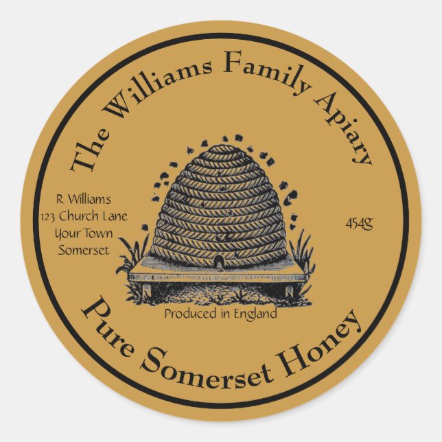 Honeybee Honey Jar Apiary Étiquette | Honey anglai (Devant)