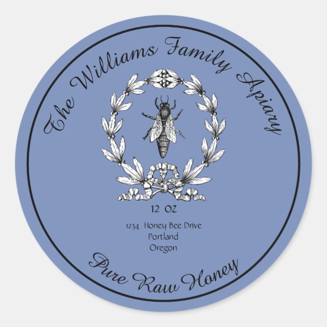 Honeybee Honey Jar Apiary Étiquette | Miel pur cru (Devant)