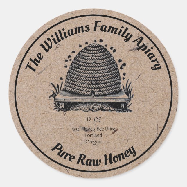Honeybee Honey Jar Apiary Étiquette | Miel pur cru (Devant)