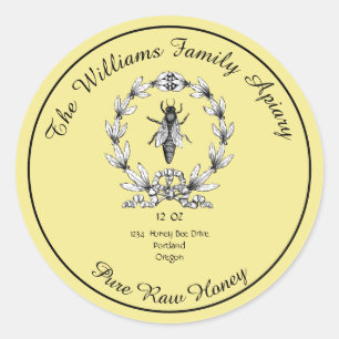 Honeybee Honey Jar Apiary Étiquette   Miel pur cru