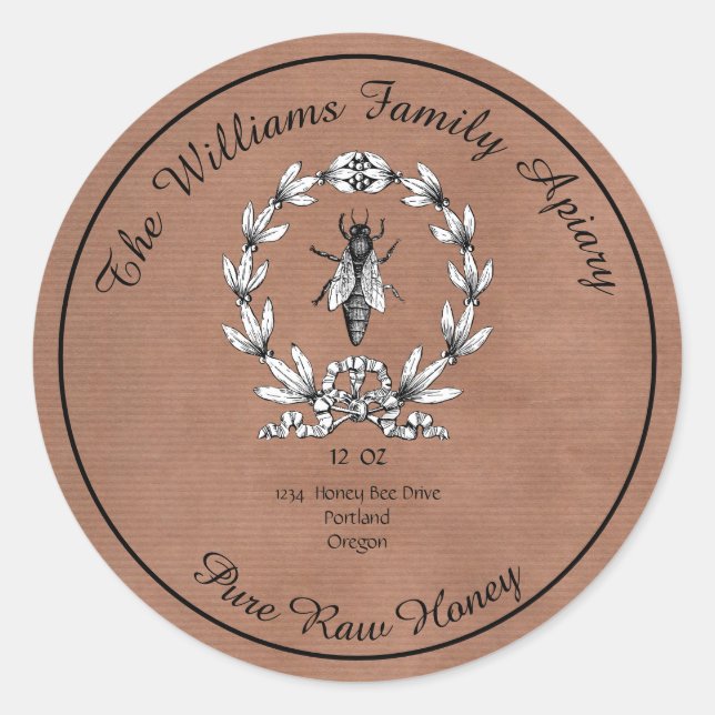 Honeybee Honey Jar Apiary Étiquette | Miel pur cru (Devant)