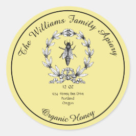 Honeybee Honey Jar Apiary Label | Bio Honig Runder Aufkleber