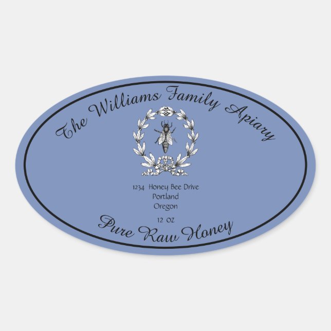 Honeybee Honey Jar Apiary Label | Reiner Honig Ovaler Aufkleber (Vorderseite)
