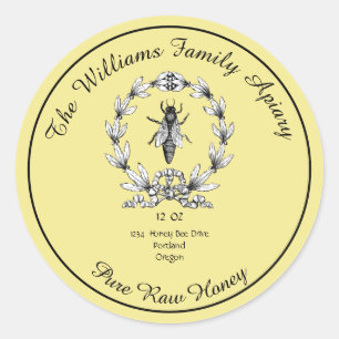 Honeybee Honey Jar Apiary Label   Reiner Honig Runder Aufkleber