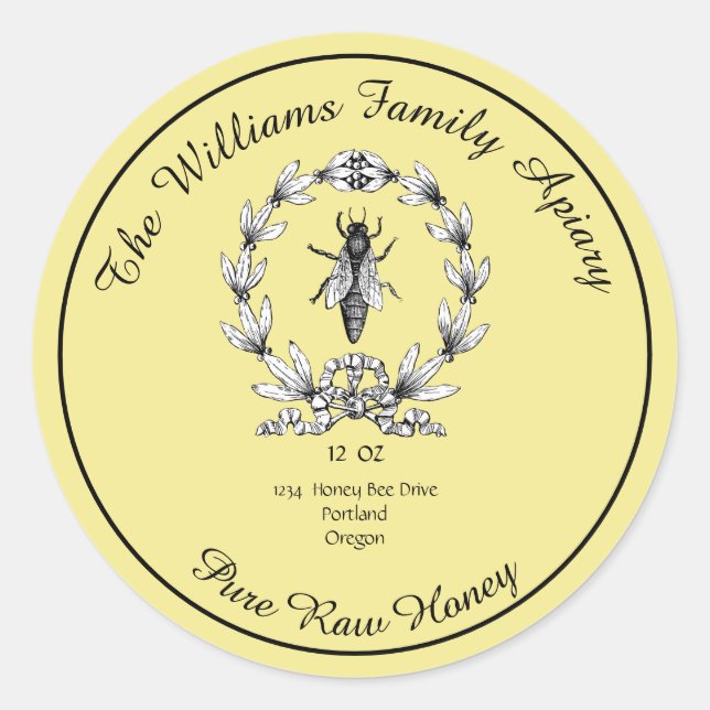 Honeybee Honey Jar Apiary Label | Reiner Honig Runder Aufkleber (Vorderseite)