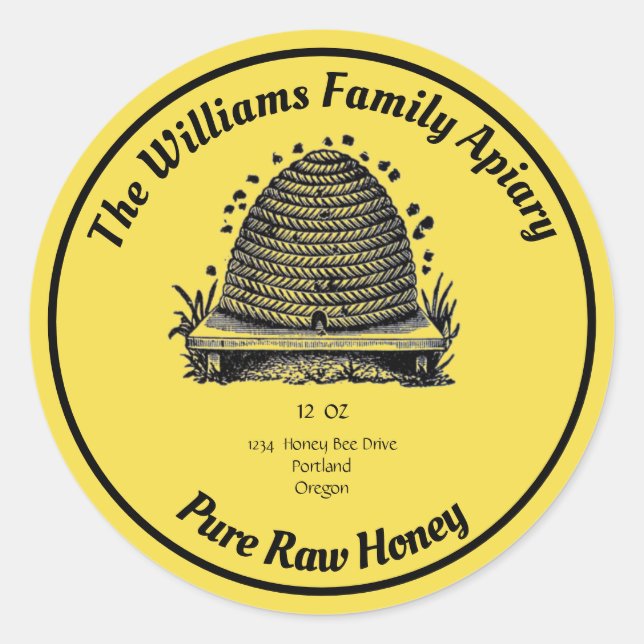 Honeybee Honey Jar Apiary Label | Reiner Honig Runder Aufkleber (Vorderseite)