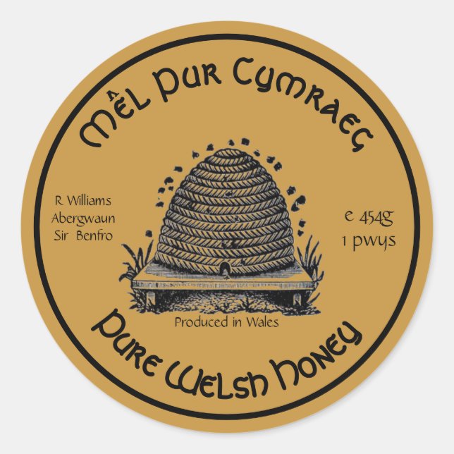 Honeybee Honey Jar Apiary Label | Reinwalisischer  Runder Aufkleber (Vorderseite)