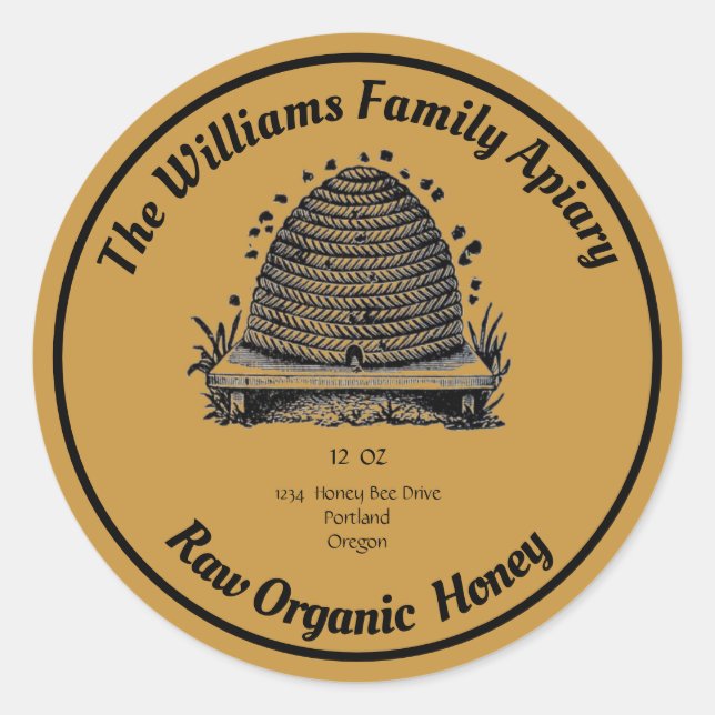 Honeybee Honey Jar Apiary | Rohorganischer Honig Runder Aufkleber (Vorderseite)