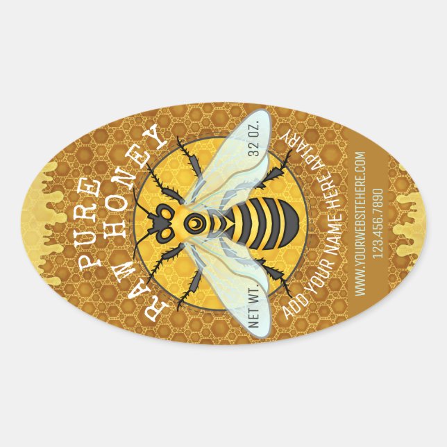 Honeybee Honey Jar Labels | Honigwabenbiene Ovaler Aufkleber (Vorderseite)