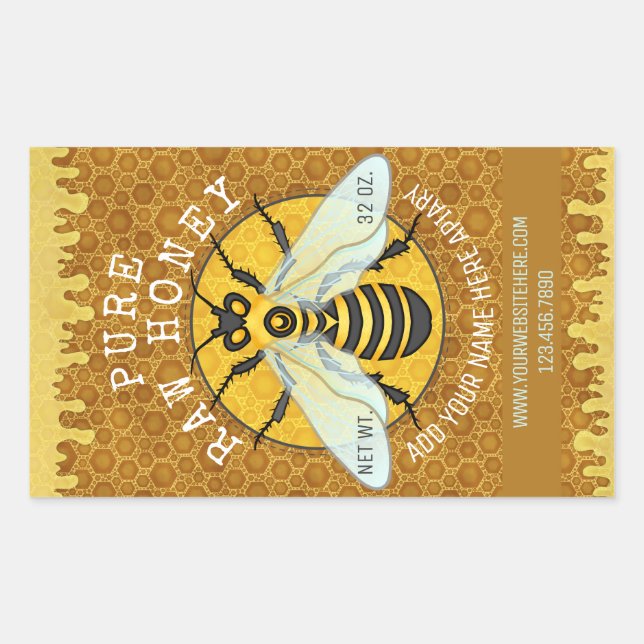Honeybee Honey Jar Labels | Honigwabenbiene Rechteckiger Aufkleber (Vorderseite)