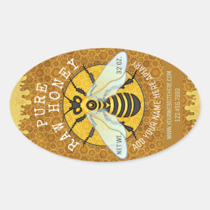 Honeybee Honey Jar Labels  Honigwabenkraut Ovaler Aufkleber