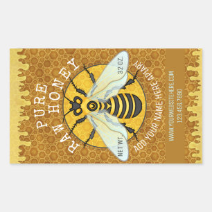 Honeybee Honey Jar Labels  Honigwabenkraut Rechteckiger Aufkleber
