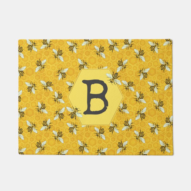 Honeybee Honeycomb Bee Hive Swarm Family Monogram Fußmatte (Vorderseite)
