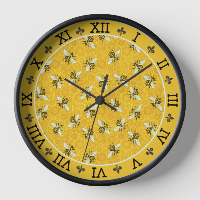 Honeybee Honeycomb French Bee Bumblebee Pattern Wanduhr (Vorderseite)