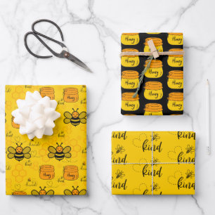 Honeybee Honeycomb Wrapping Paper Set 3 Geschenkpapier Set
