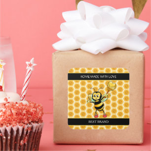 Honeybee Jar Label & Honeycomb Homemade Quadratischer Aufkleber