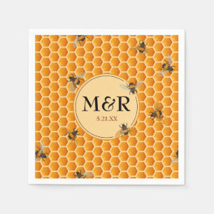 Honeybee Monogram Initials Gold Wedding Serviette
