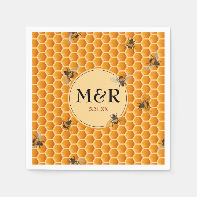 Honeybee Monogram Initials Gold Wedding Serviette (Vorderseite)