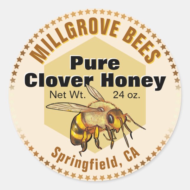Honeybee Stars Illustriert Honey Jar Stickers (Vorderseite)