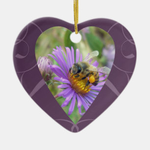 Honeybee über Fall Asters Valentine Herz Keramikornament