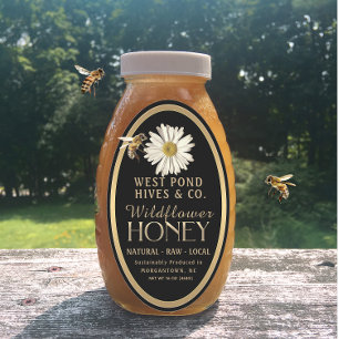 Honeybee und Daisy 16 oz Queenline Jar Black Honey Ovaler Aufkleber