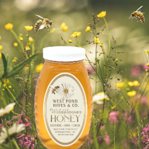 Honeybee und Daisy 16 oz Queenline Jar Gold Honey Ovaler Aufkleber